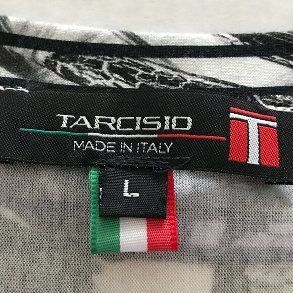 NWOT - Tarcisio Short Sleeves Crew Neck Palms Design Black n White  Shirt - Picture 4 of 7